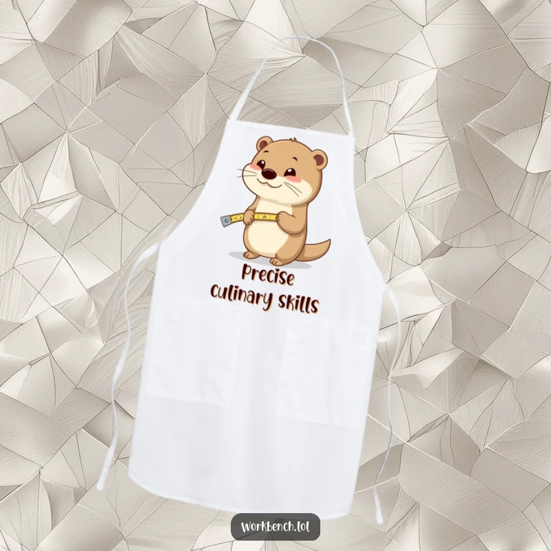 Funny otter holding a measuring tape on a kitchen apron, suitable for chefs and bakers who enjoy humor.