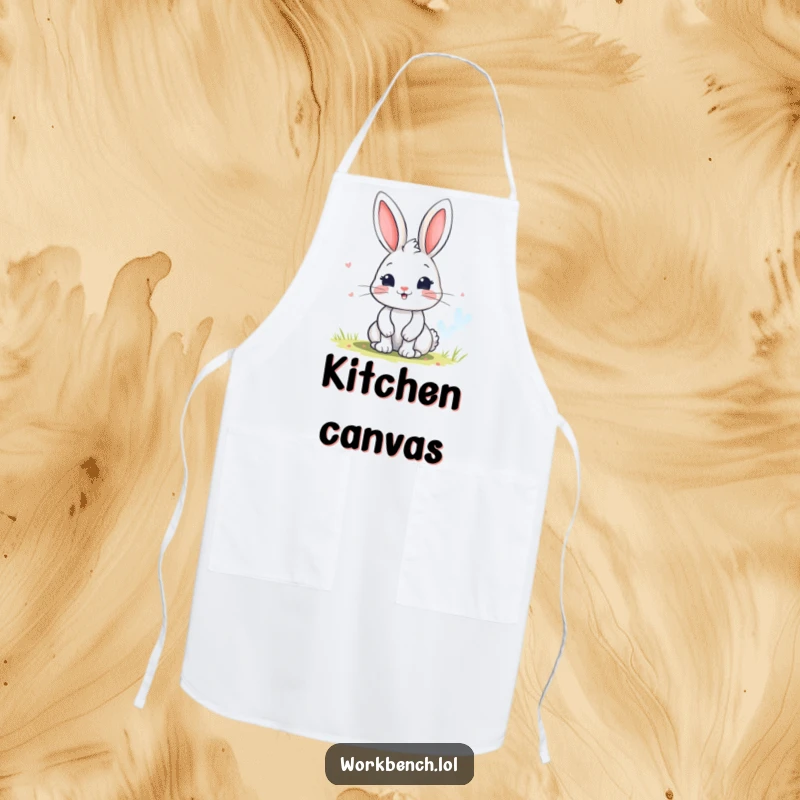Funny bunny apron depicting a playful character painting a colorful picture, adding a touch of fun to art creation.