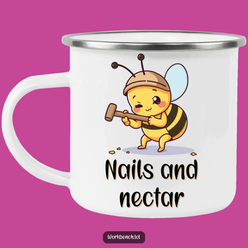Funny Busy Bee Hammering Nail Camping Mug: Adventure and Humor!