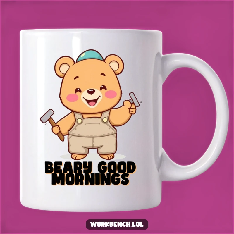 Funny Bear Hammering Nail Mug: Hilarious Gift for DIYers & Nature Lovers