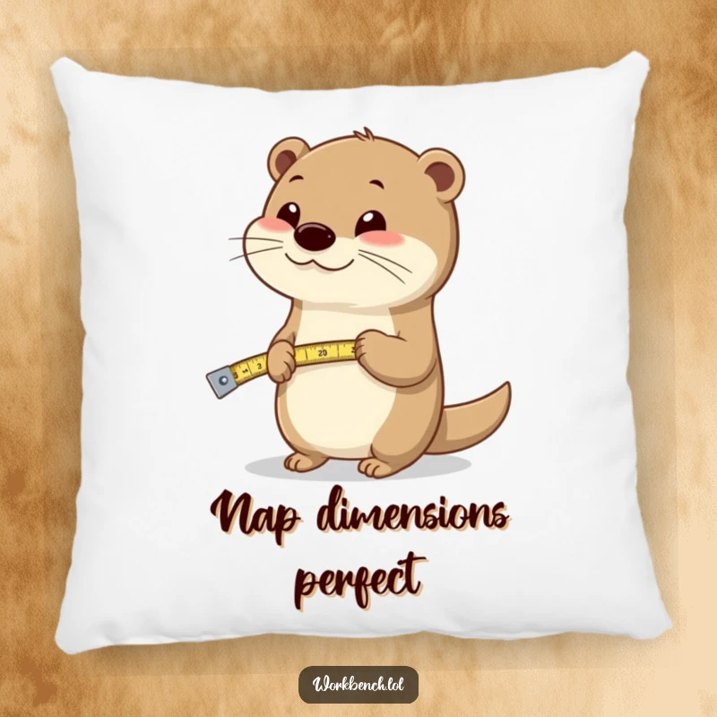 Soft funny pillow with a happy otter holding a measuring tape, providing comfort and a touch of whimsy.