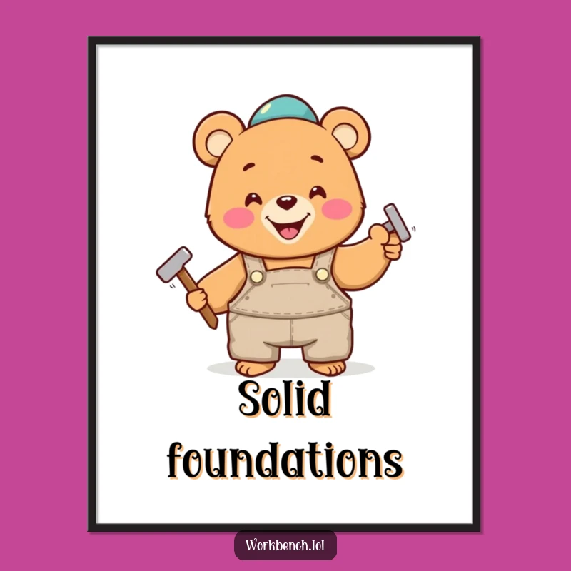 Funny Bear Hammering Nail Digital Art: Hilarious Decor for Builders