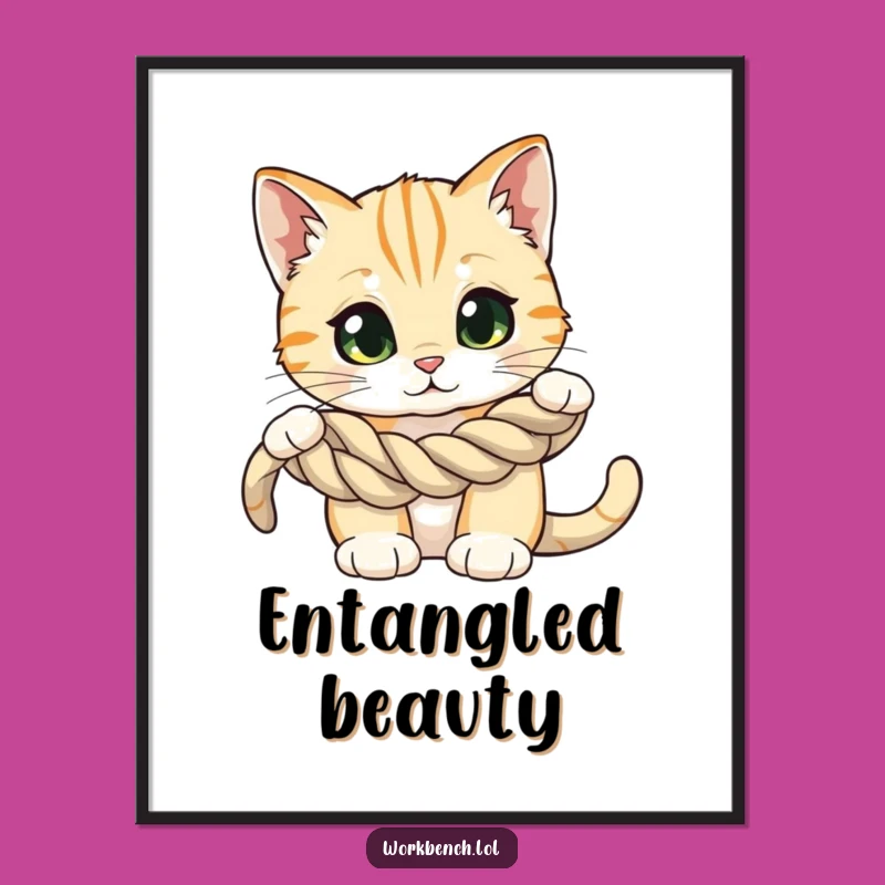 Funny Cat Rope Digital Art: Hilarious Decor for Feline Fans