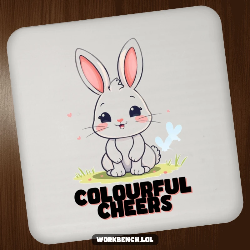 Funny bunny drink coaster featuring a playful character painting a colorful picture, adding a touch of artistic whimsy to your table.