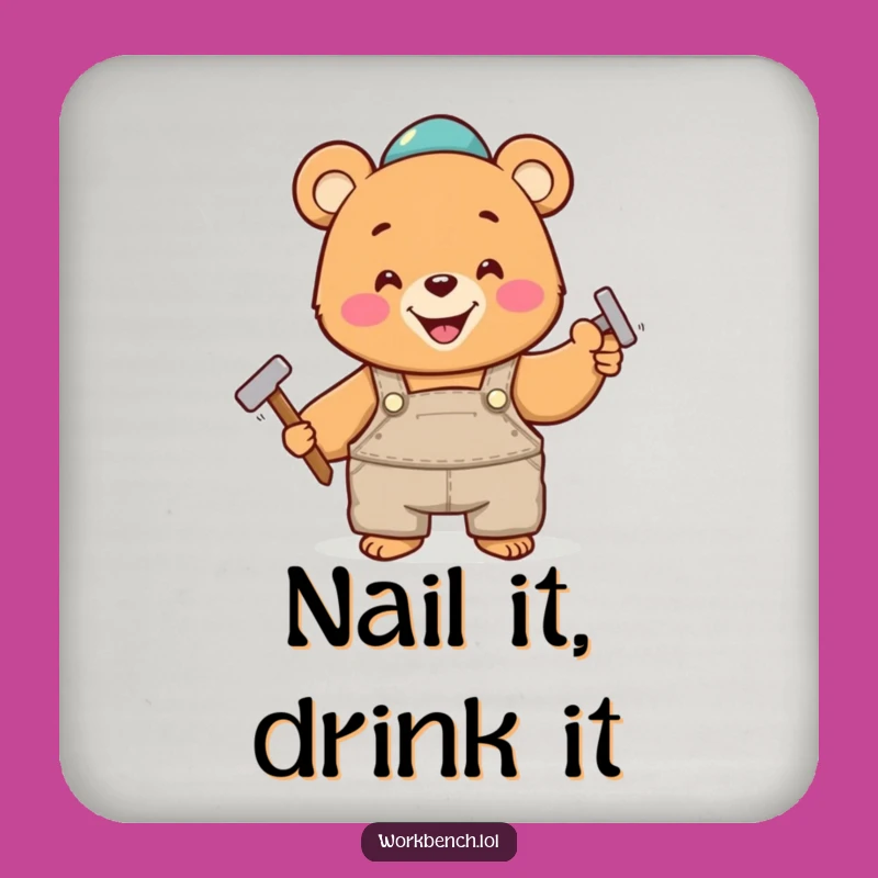 Funny Bear Hammering Nail Drink Coaster: Protect Surfaces with Cheerful Style