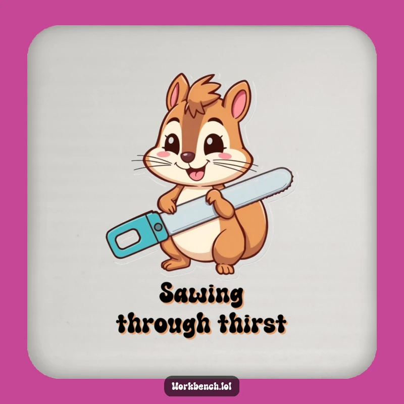 Funny Squirrel Saw Grin Coaster - Protect Surfaces Cheerfully!