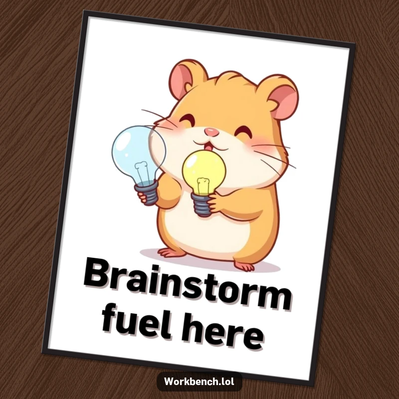 Funny hamster with a lightbulb illustration, perfect for a humorous and intellectual wall art piece.