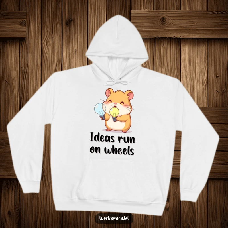 Funny hamster with a lightbulb design on a warm hoodie, great for thinkers and creatives.