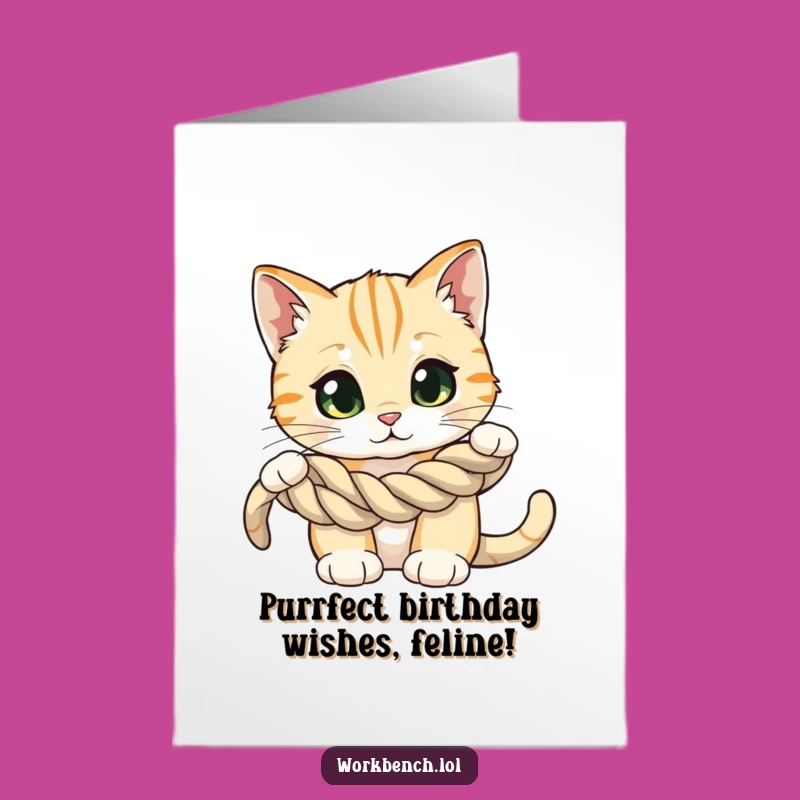 Free Printable Cat Birthday Card: Curious Rope Fun Downloadable Gift