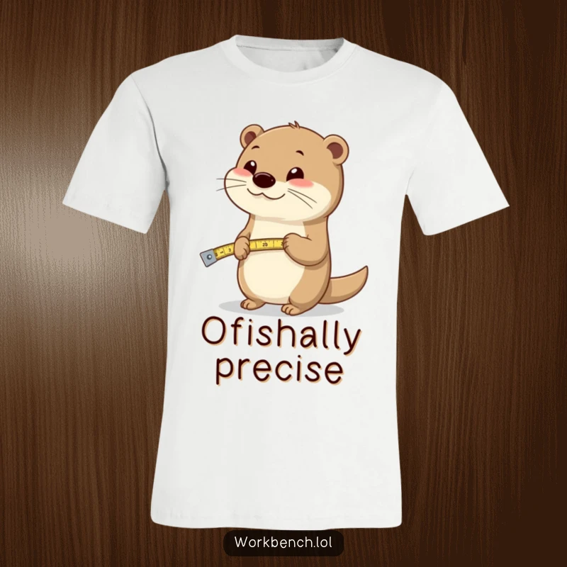 Funny happy otter holding a measuring tape, symbolizing fun and accuracy, on a comfortable t-shirt.